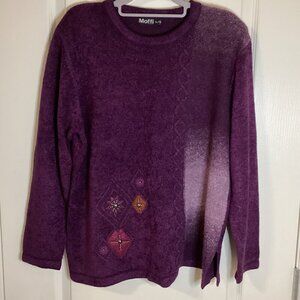 Moffi Women's Sweater Purple Shades Knit Crew Neck Size XL Beads Goth Casual
